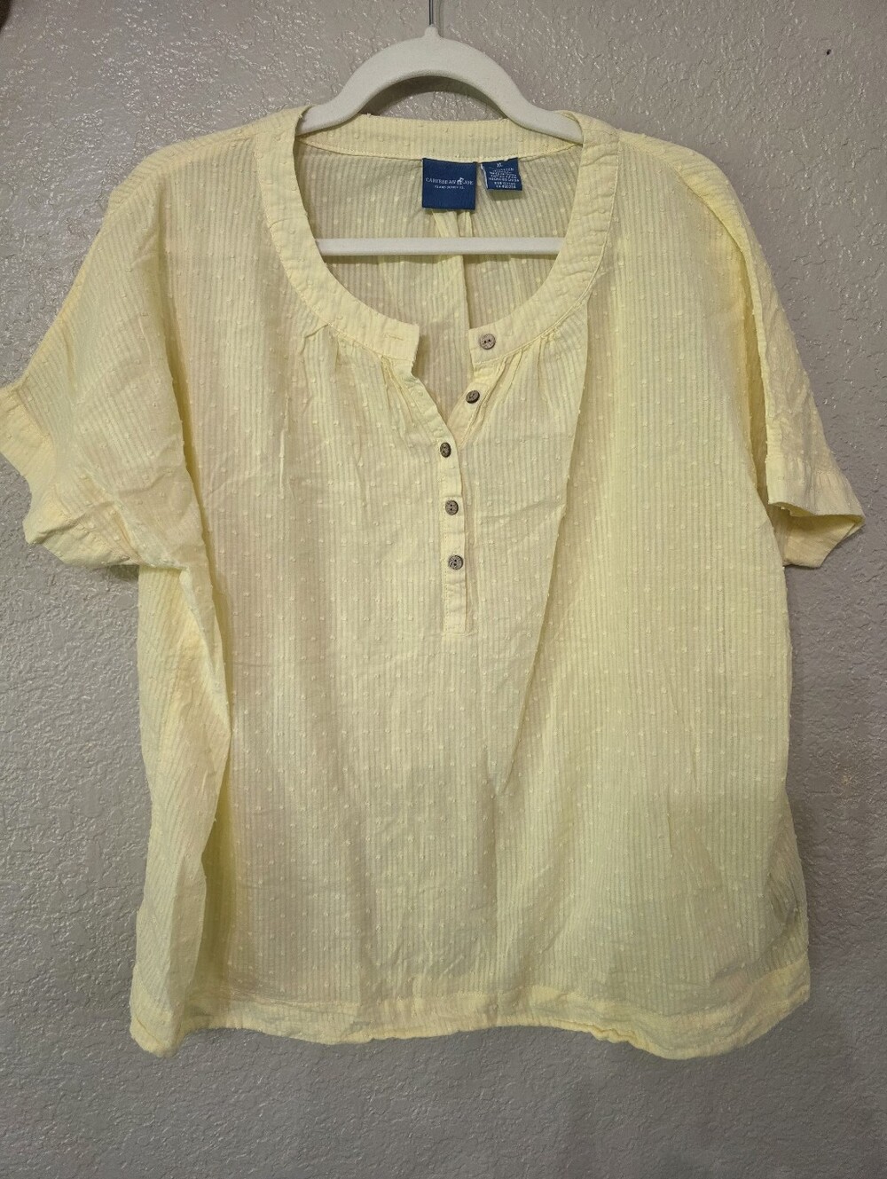 Caribbean Joe Pale Yellow Short-Sleeve Henley Top